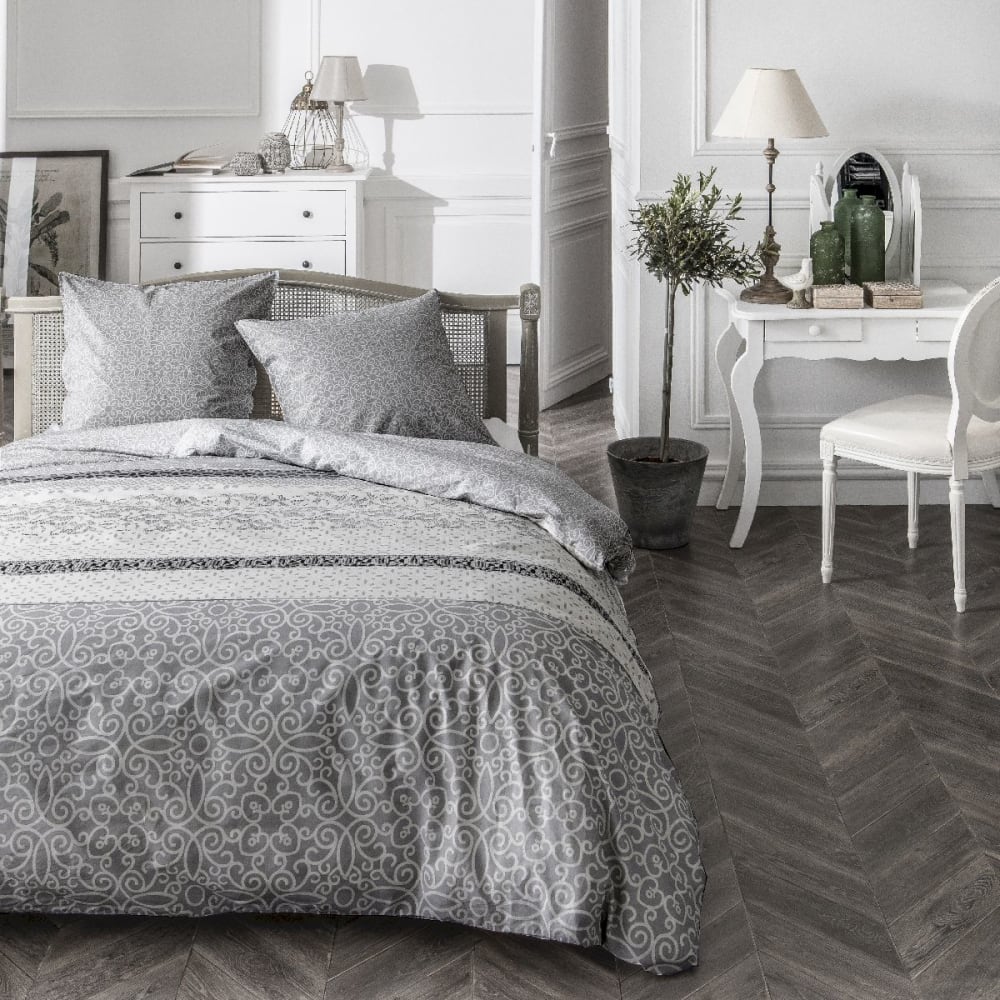 Parure de lit imprimé Jungle coton  260x240cm Gris