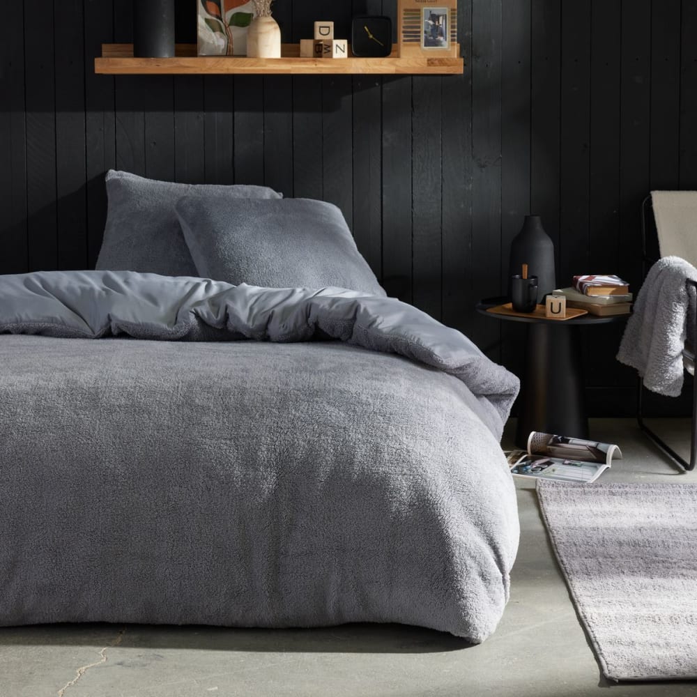 Parure de lit polaire teddy  240x220cm Gris