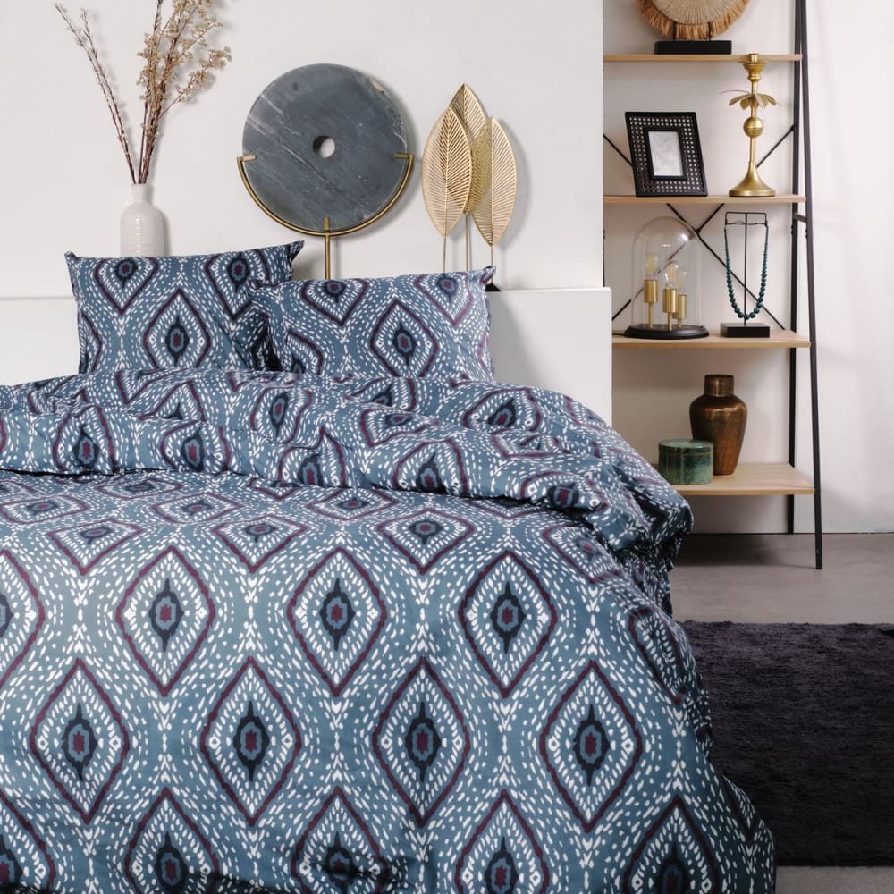 Parure de lit imprimé Graphique coton  240x220cm Bleu