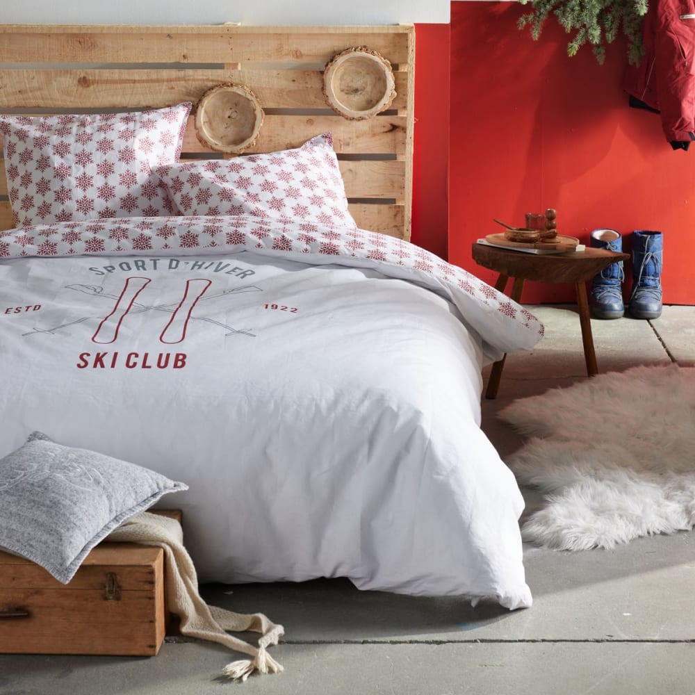 Parure de lit imprimé Graphique coton  240x260cm Blanc