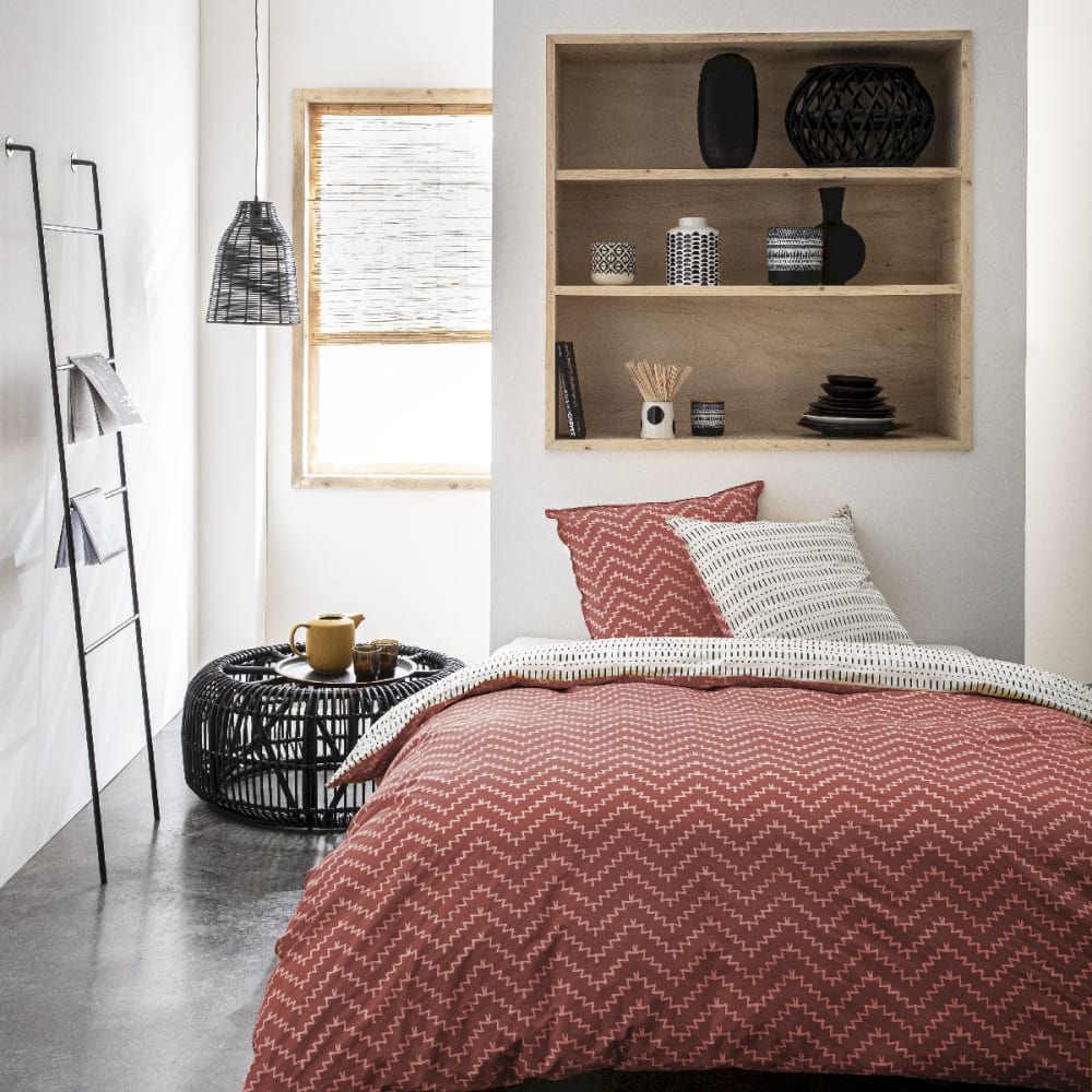 Parure de lit imprimé Floral coton  240x260cm Rouge