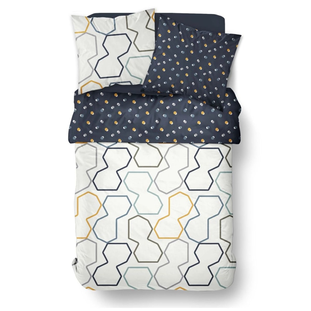 Parure de lit imprimé graphique coton 240x220cm blanc — vue 4