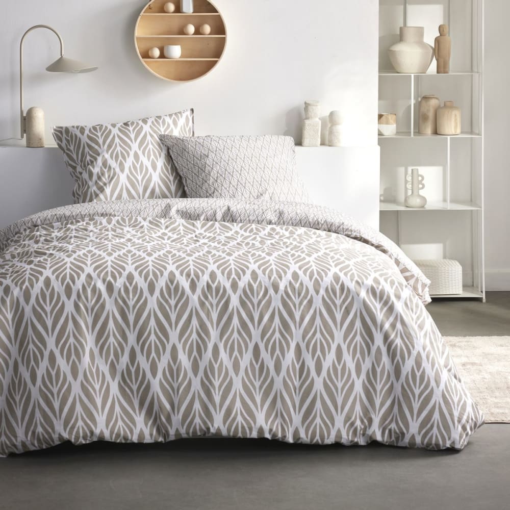 Parure de lit coton imprimé Floral  200x200 cm Beige