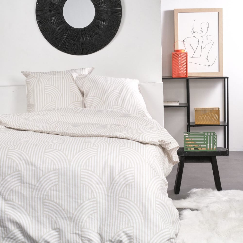 Parure de lit imprimé Graphique coton  240x220cm Blanc