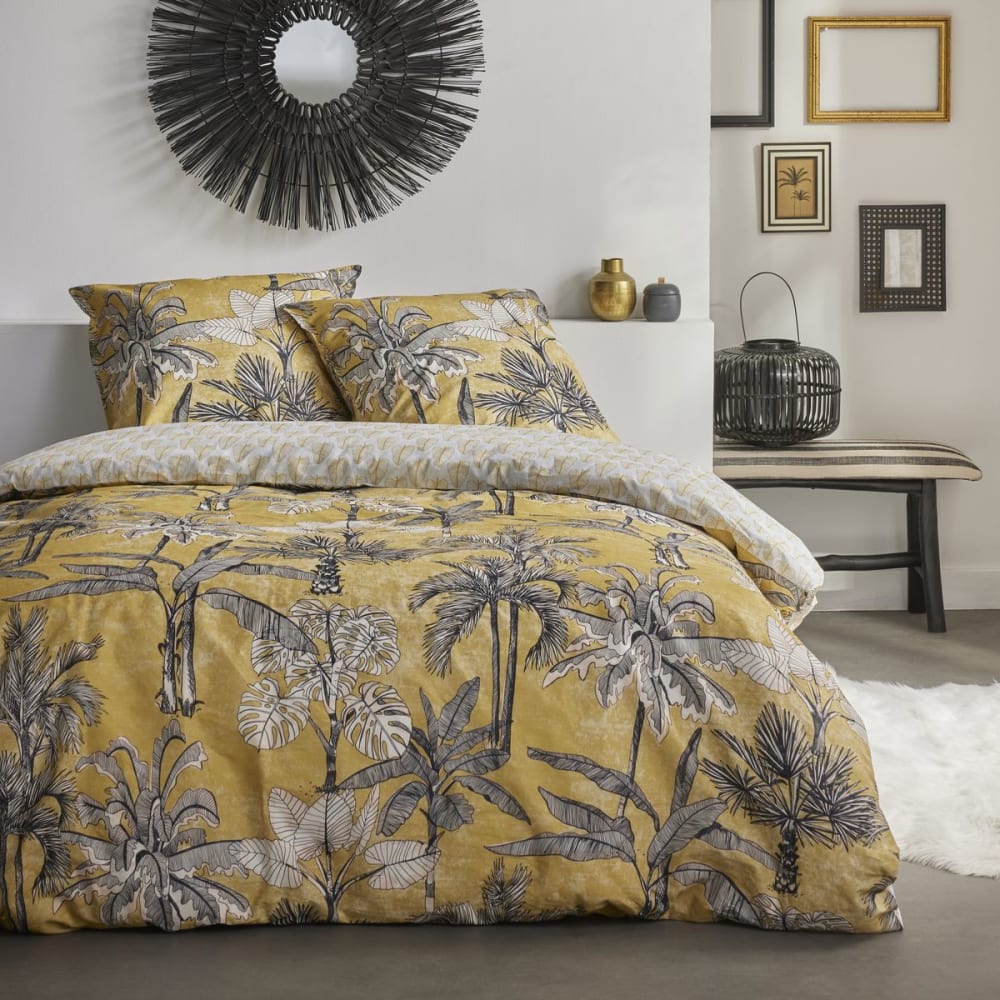Parure de lit imprimé Jungle coton  260x240cm Jaune