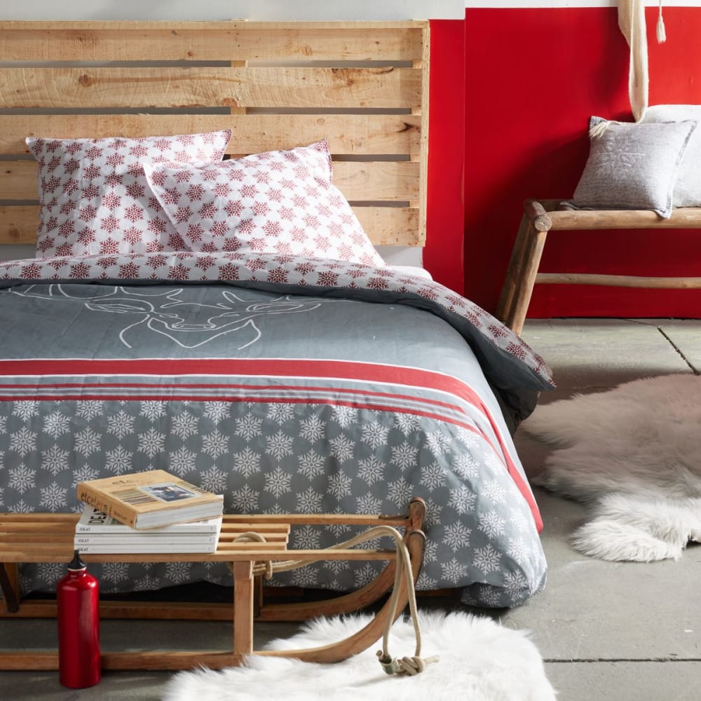 Parure de lit imprimé Graphique coton  240x220cm Gris