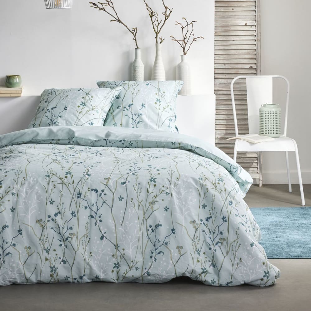 Parure de lit 2 personnes imprimé floral coton  200x200cm Vert