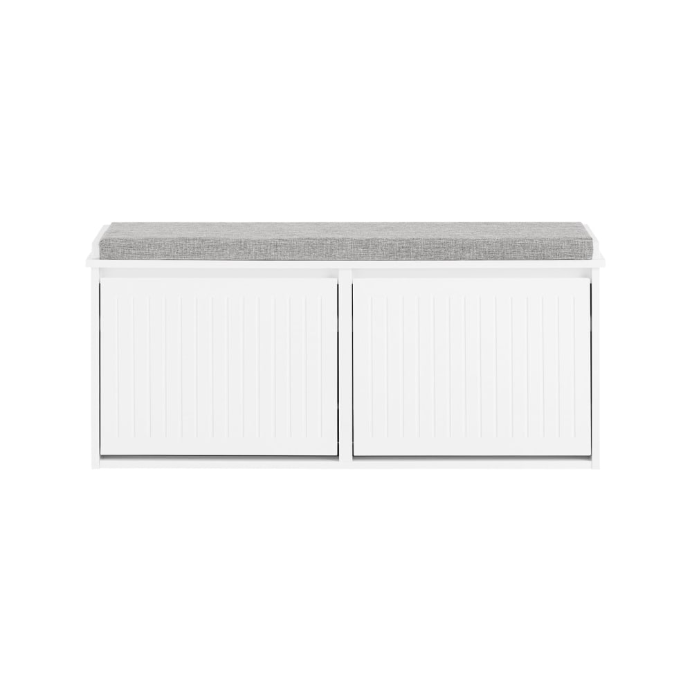 Banc à chaussures avec assise coussin et 2 abattants effet bois blanc