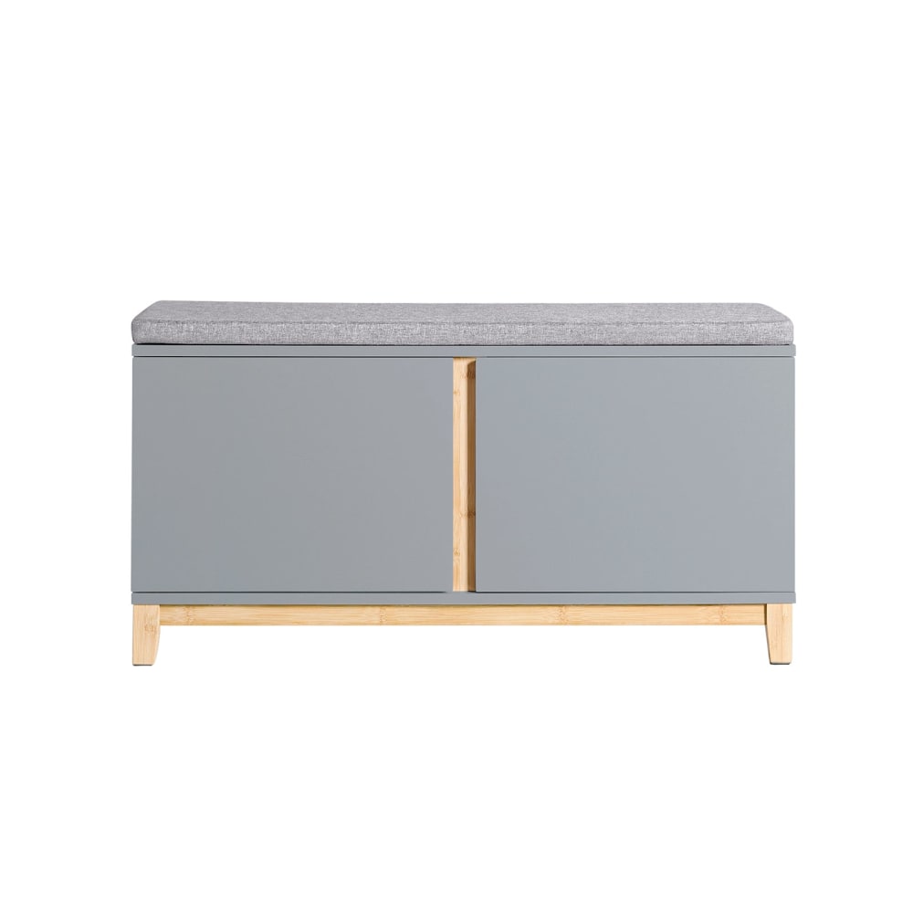 SoBuy Schuhbank mit Sitzfläche aus MDF(E1) PB(E1) Bambus Hellgrau style modern - Spanplatte