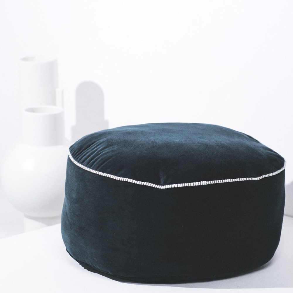 Pouf rond imprimé uni coton 40x20cm bleu Pouf rond imprimé uni coton 40x20cm bleu