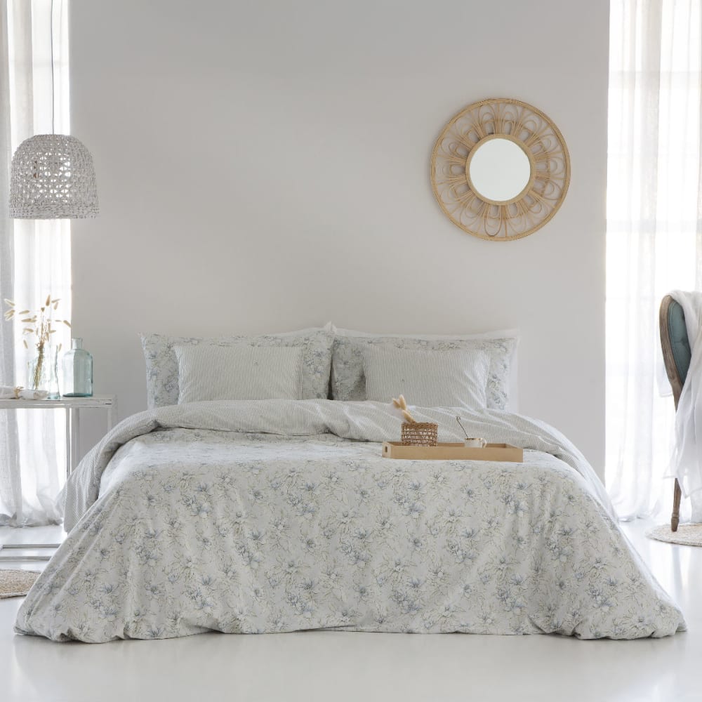 Housse de couette réversible en coton bleu 155x220 cm