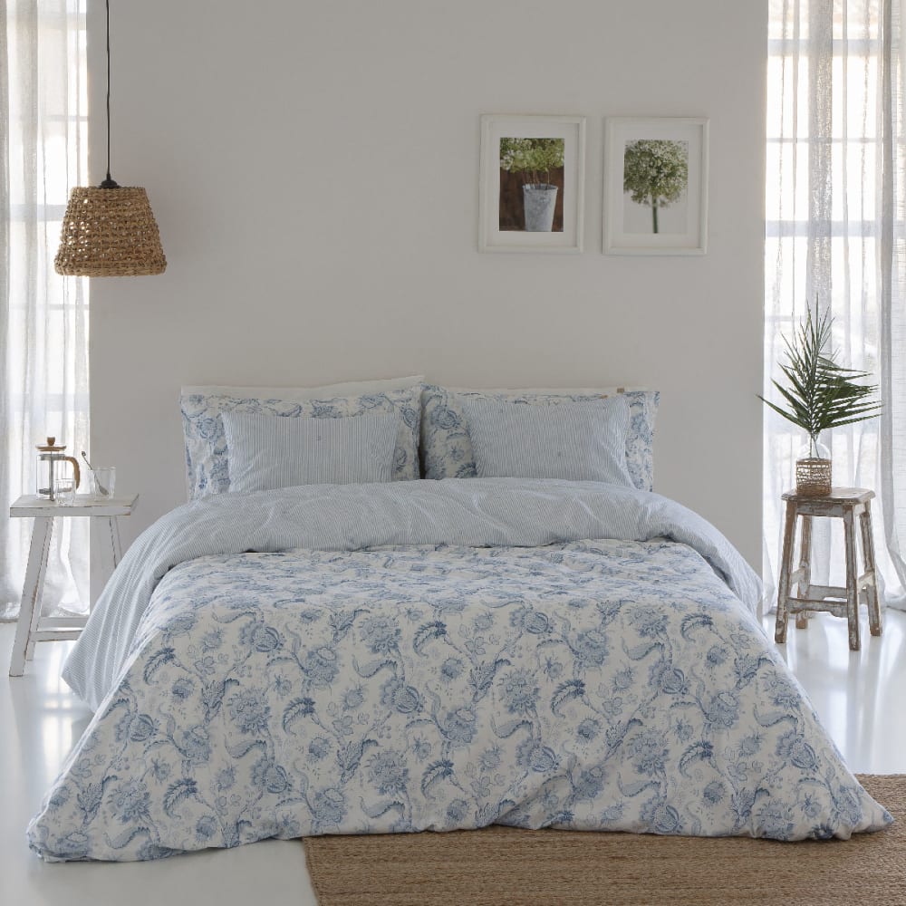 Housse de couette réversible en coton bleu 260x240 cm