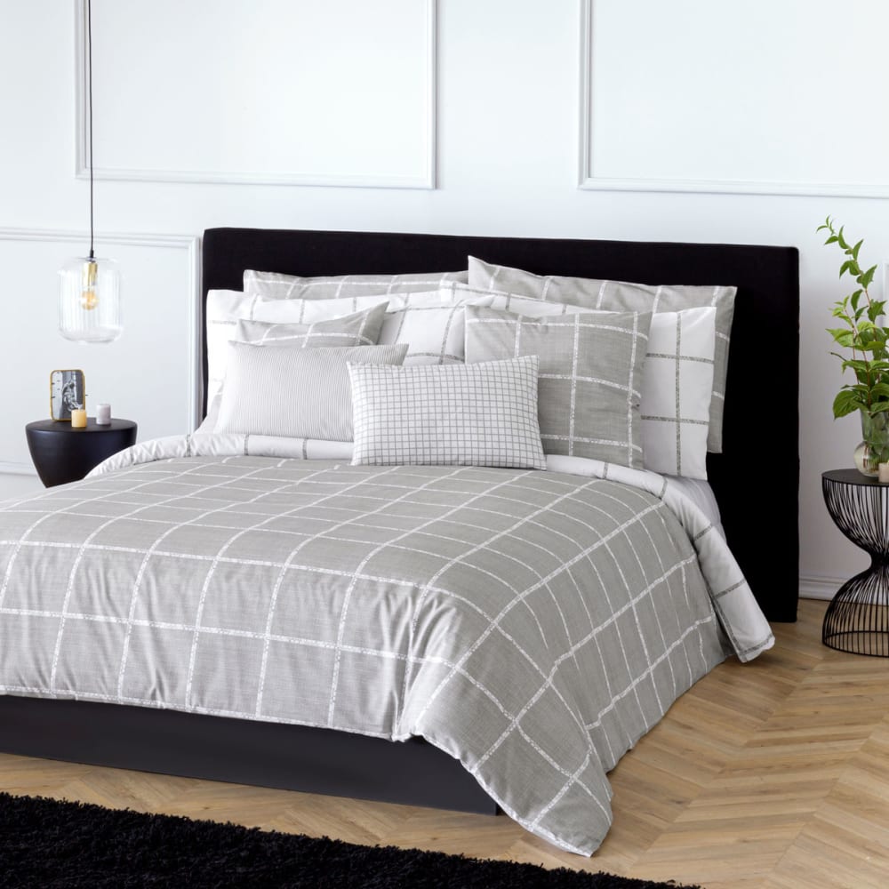 Housse de couette réversible en coton gris 155x220 cm