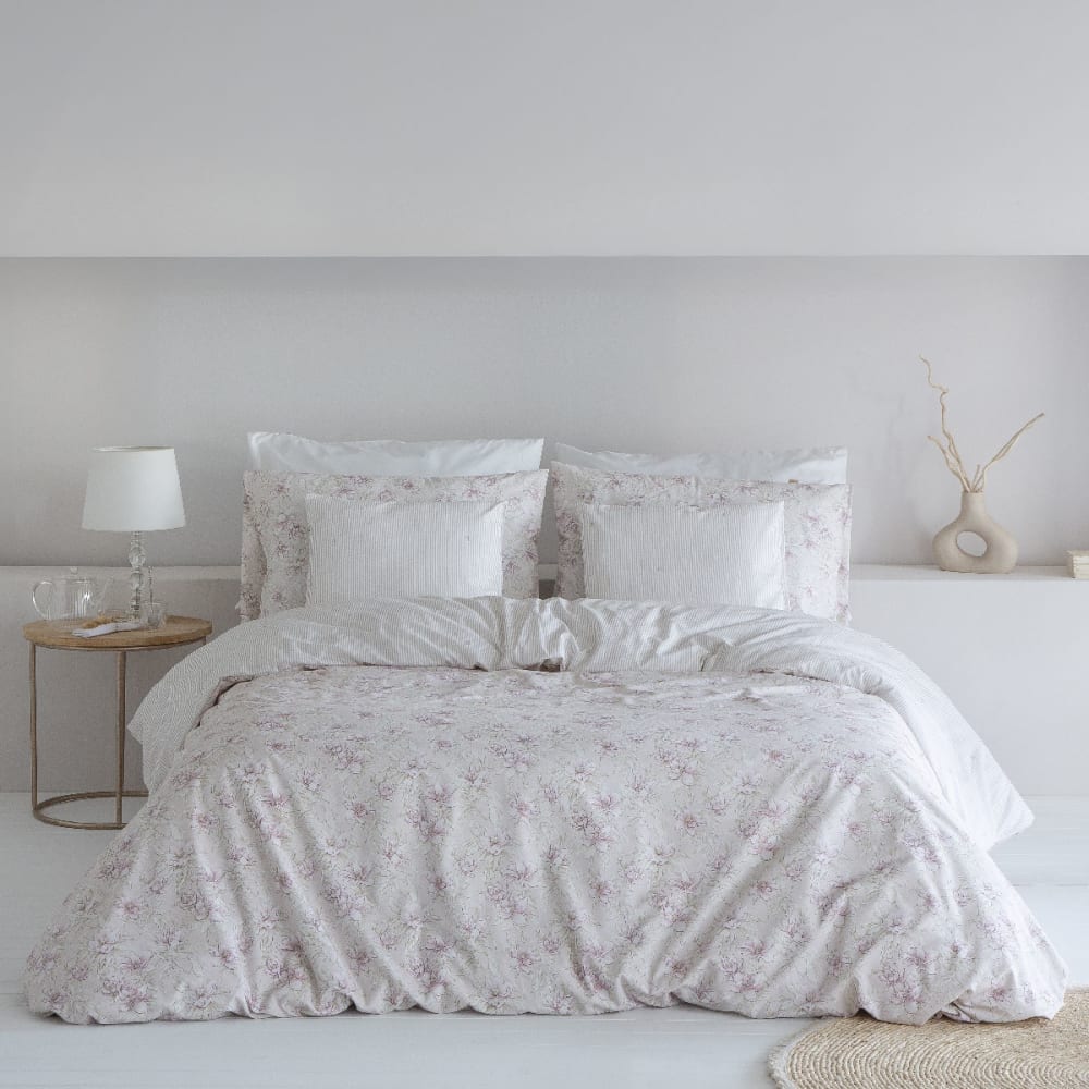 Housse de couette réversible en coton rose 155x220 cm