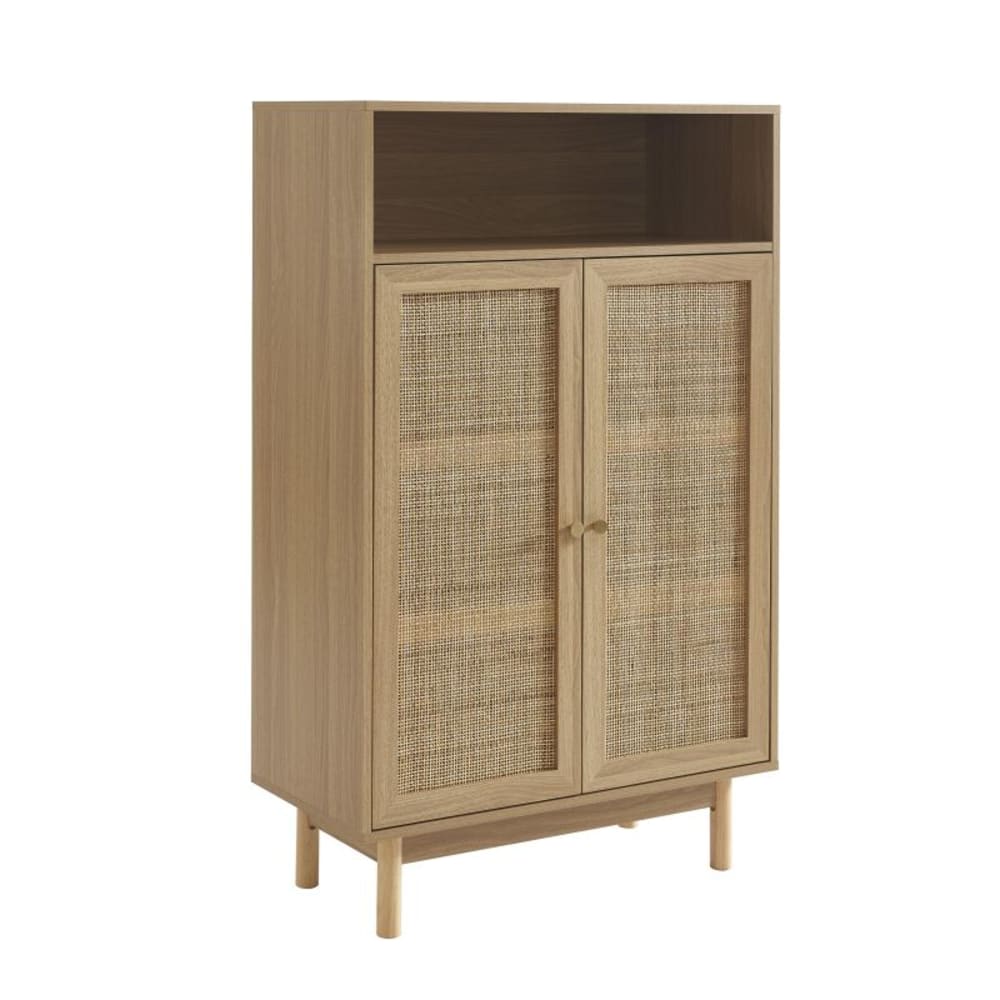 Buffet haut effet chêne et cannage rotin 2 portes 80 cm