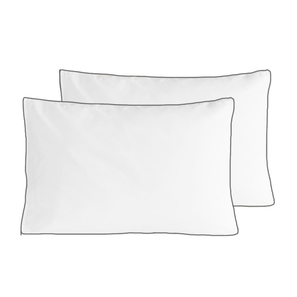 Lot de 2 taies en percale de coton  blanc/anthracite 50x70 cm