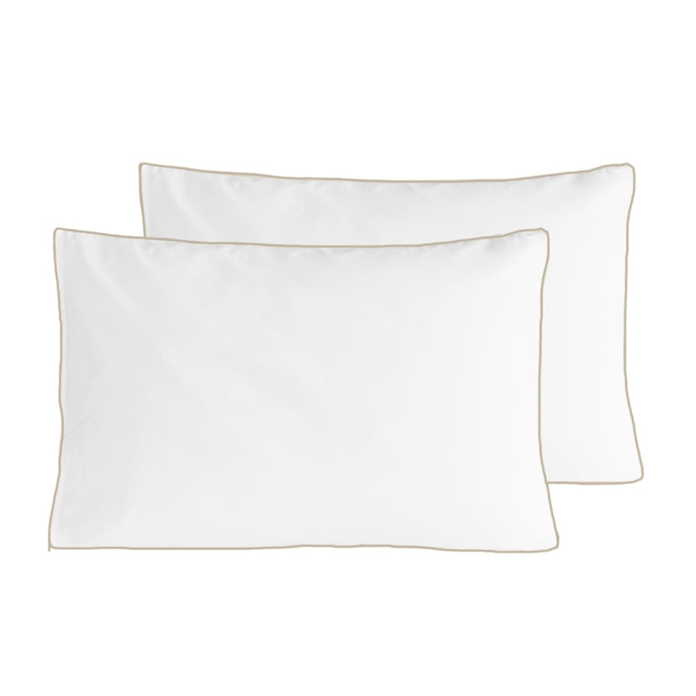 Lot de 2 taies bicolores en percale de coton  blanc/ficelle 50x70 cm