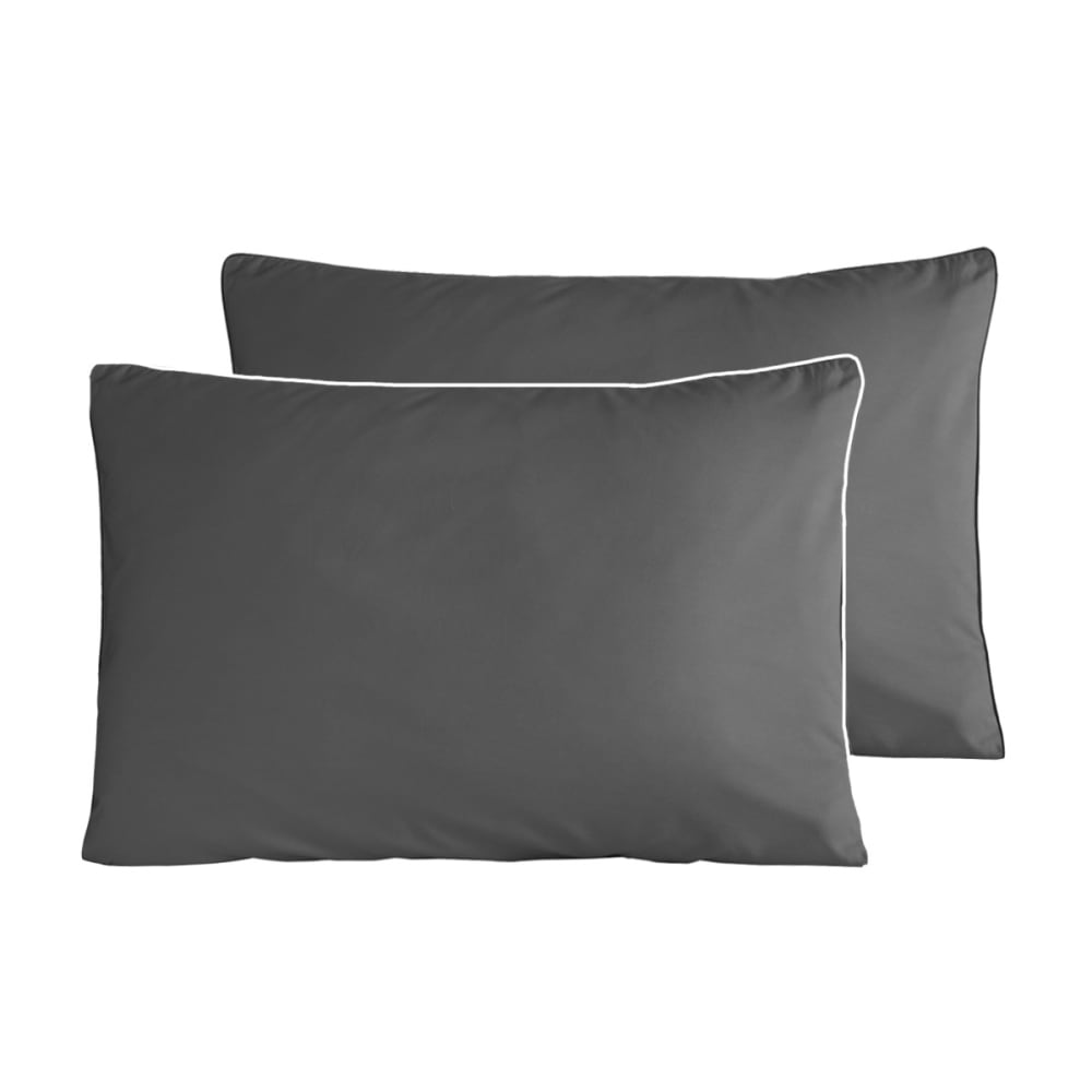 Lot de 2 taies en percale de coton  anthracite/blanc 50x70 cm