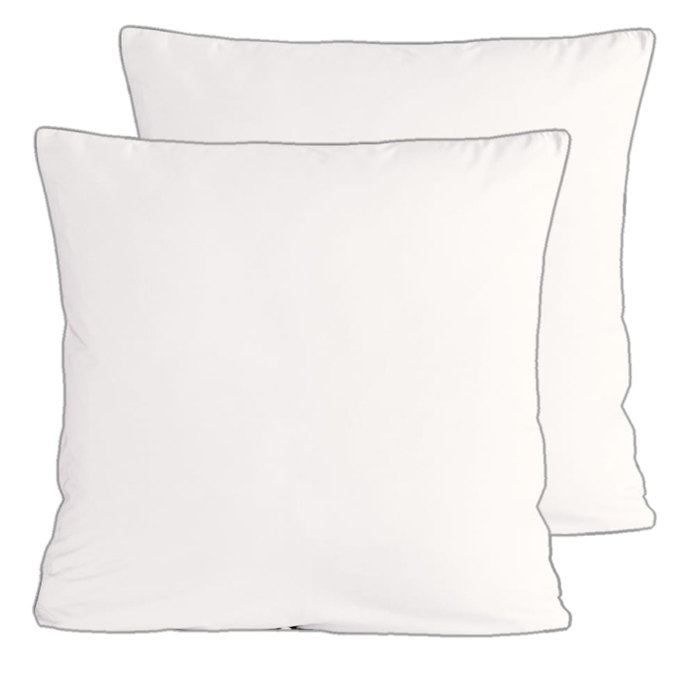 Lot de 2 taies en percale de coton  blanc/gris perle 65x65 cm