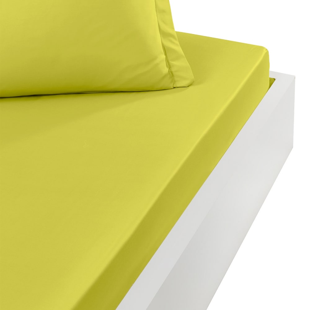 Drap housse en percale de coton citronelle 180x200 cm