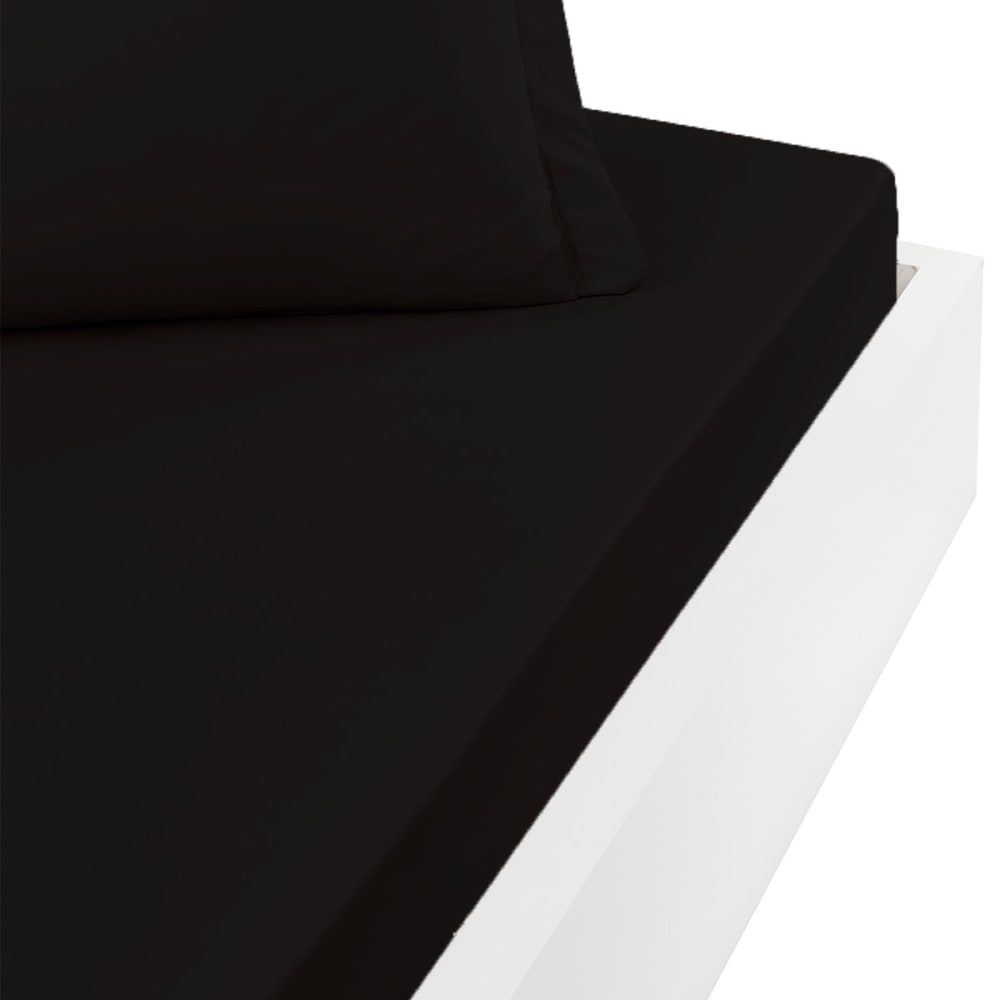 Drap housse en percale de coton noir 90x190 cm