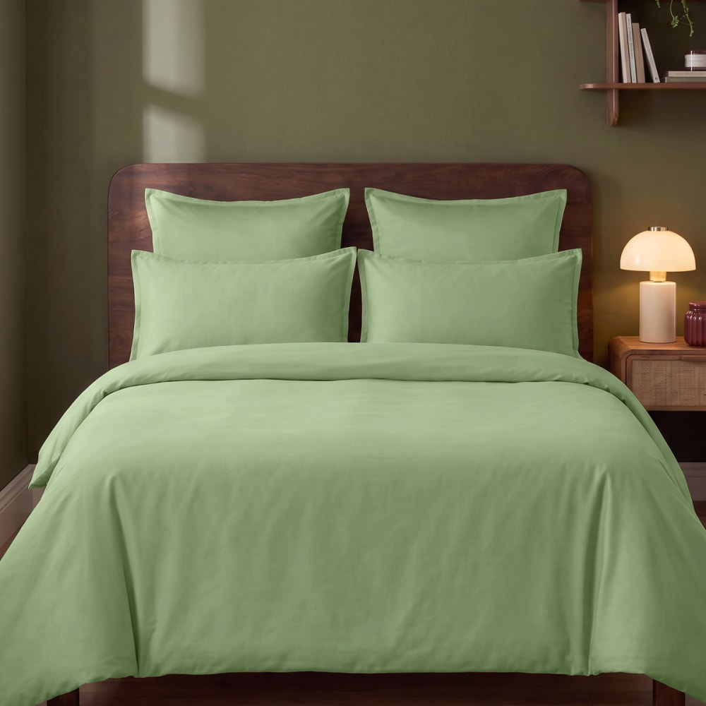 Parure de lit 2 taies carrées satin coton tencel sauge 260x240 cm