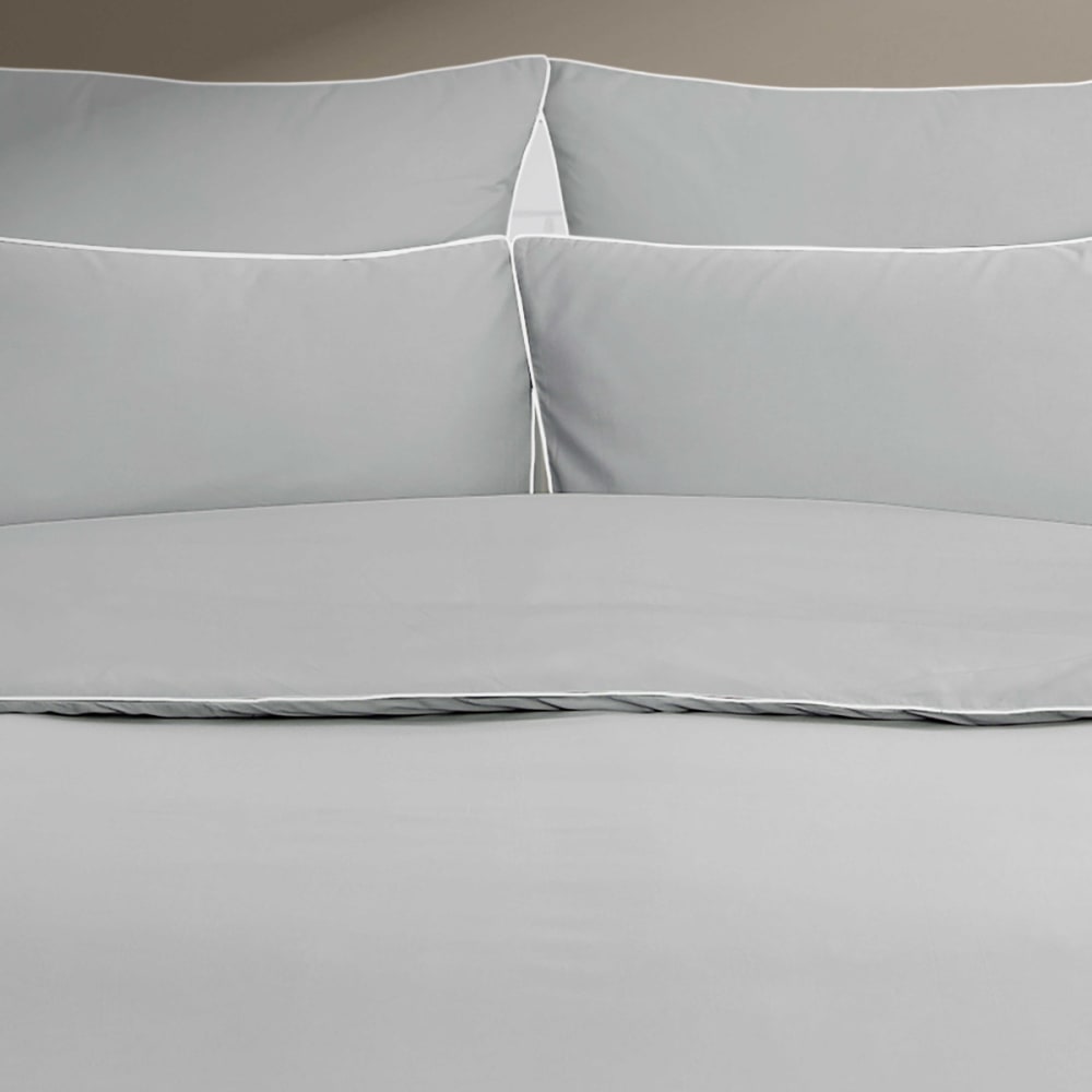 Parure de lit avec 2 taies carrées percale gris perle/blanc 240x220 cm — vue 3