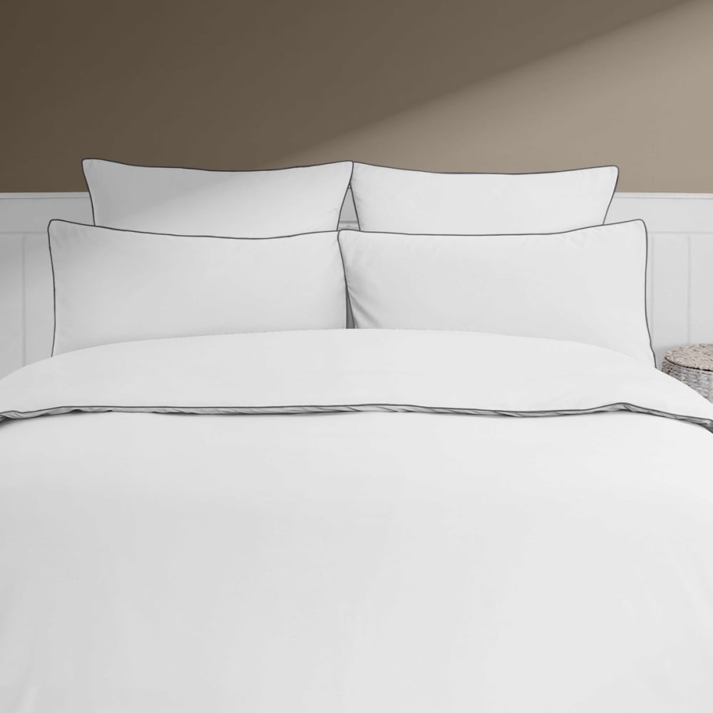 Parure de lit avec 2 taies carrées percale blanc/anthracite 260x240 cm