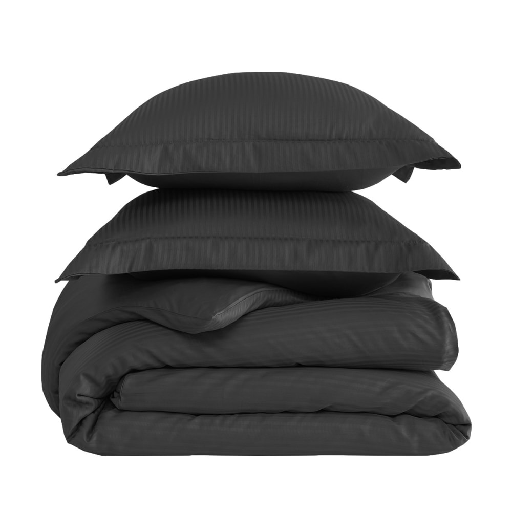 Parure de lit rayée - coton anthracite