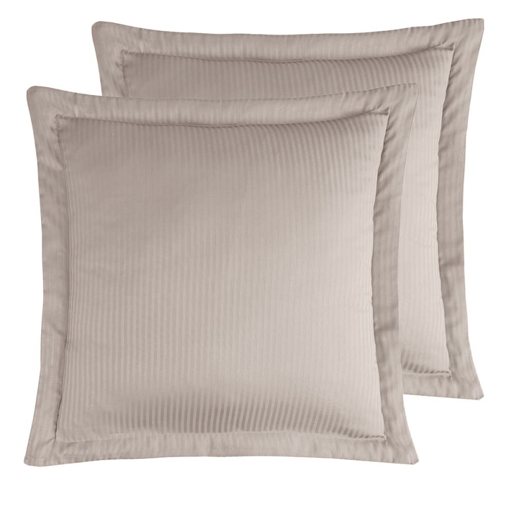Parure de lit rayée 2 taies carrées satin coton taupe 260x240 cm — vue 4