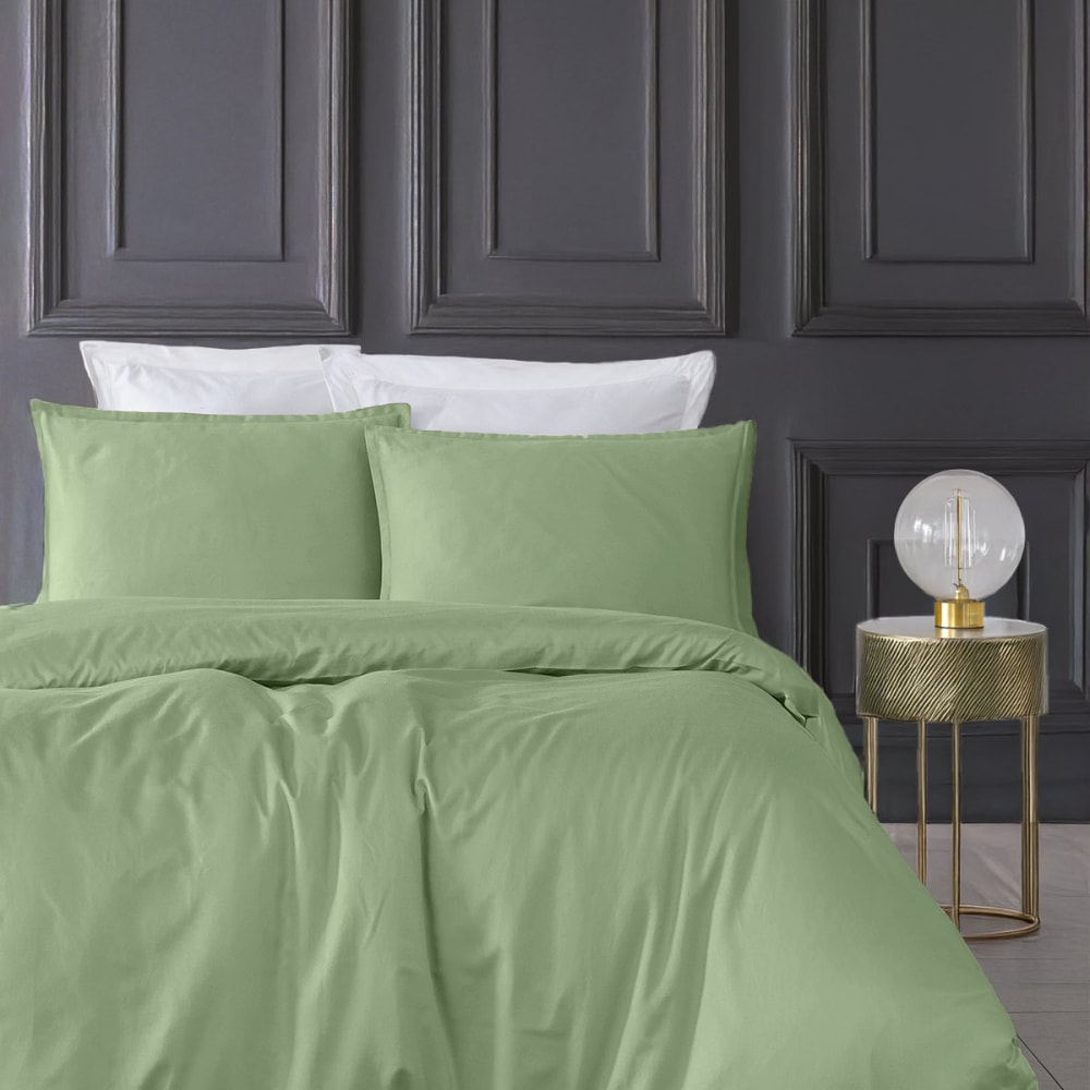 Parure de lit 2 taies carrées satin coton tencel Sauge 240x220 cm