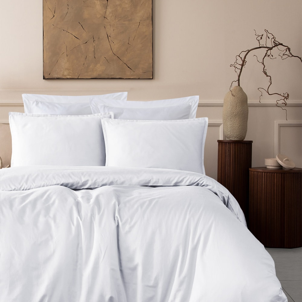 Parure de lit 2 taies carrées satin coton tencel Blanc 140x200 cm