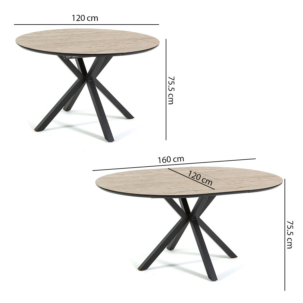 Runder Ausziehtisch Ø120 cm mit Holzplatte und schwarzen