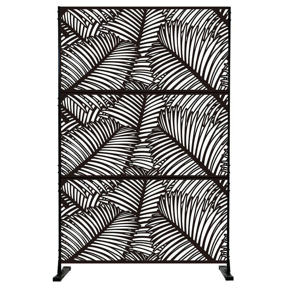 Panneau brise-vue/paravent en acier peint noir avec motif palmier