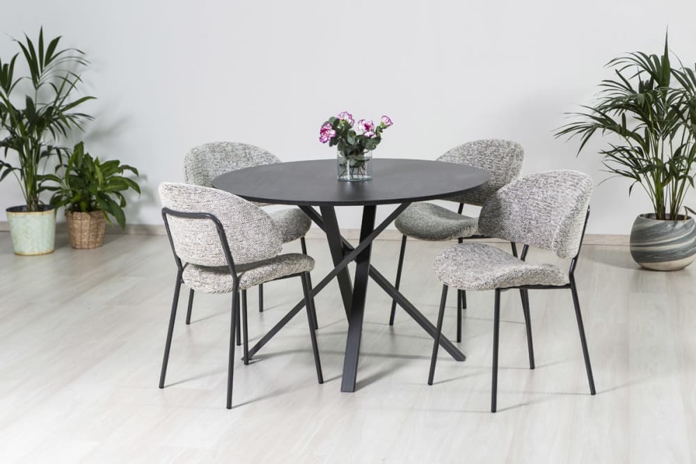 Table ronde ⌀110 cm avec pieds en métal et plateau effet granit