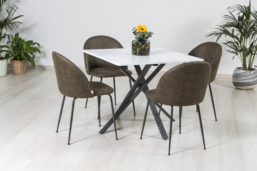 Quadratischer Tisch 90x90cm Metallbeine Marmorplatte - Maisons Du