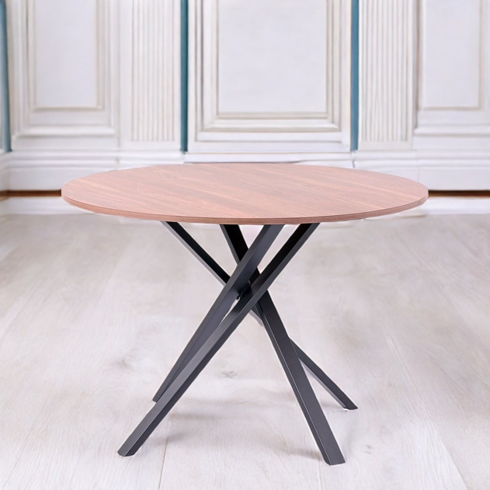 Runder Tisch ⌀110cm Metallbeine Holzoptik-Platte - Maisons Du