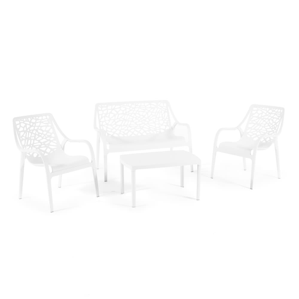 Salon de jardin 4 places en polypropylène avec fibre de verre blanc