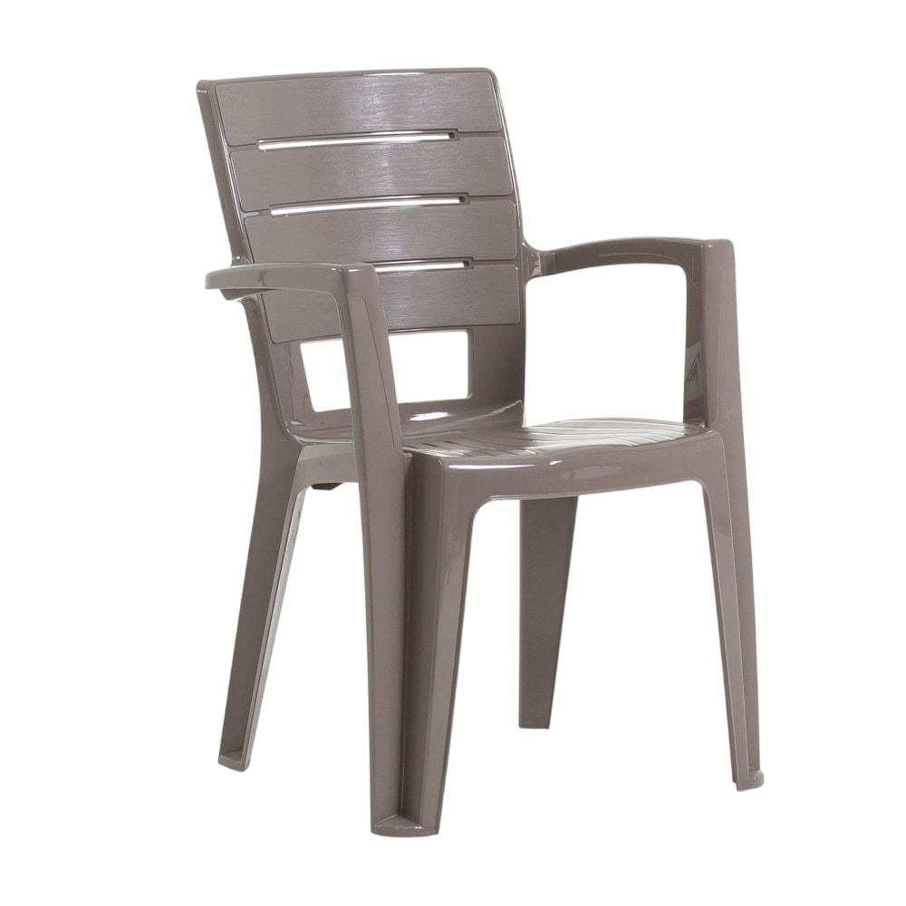 Lot de 4 chaises empilables en résine avec accoudoirs taupe