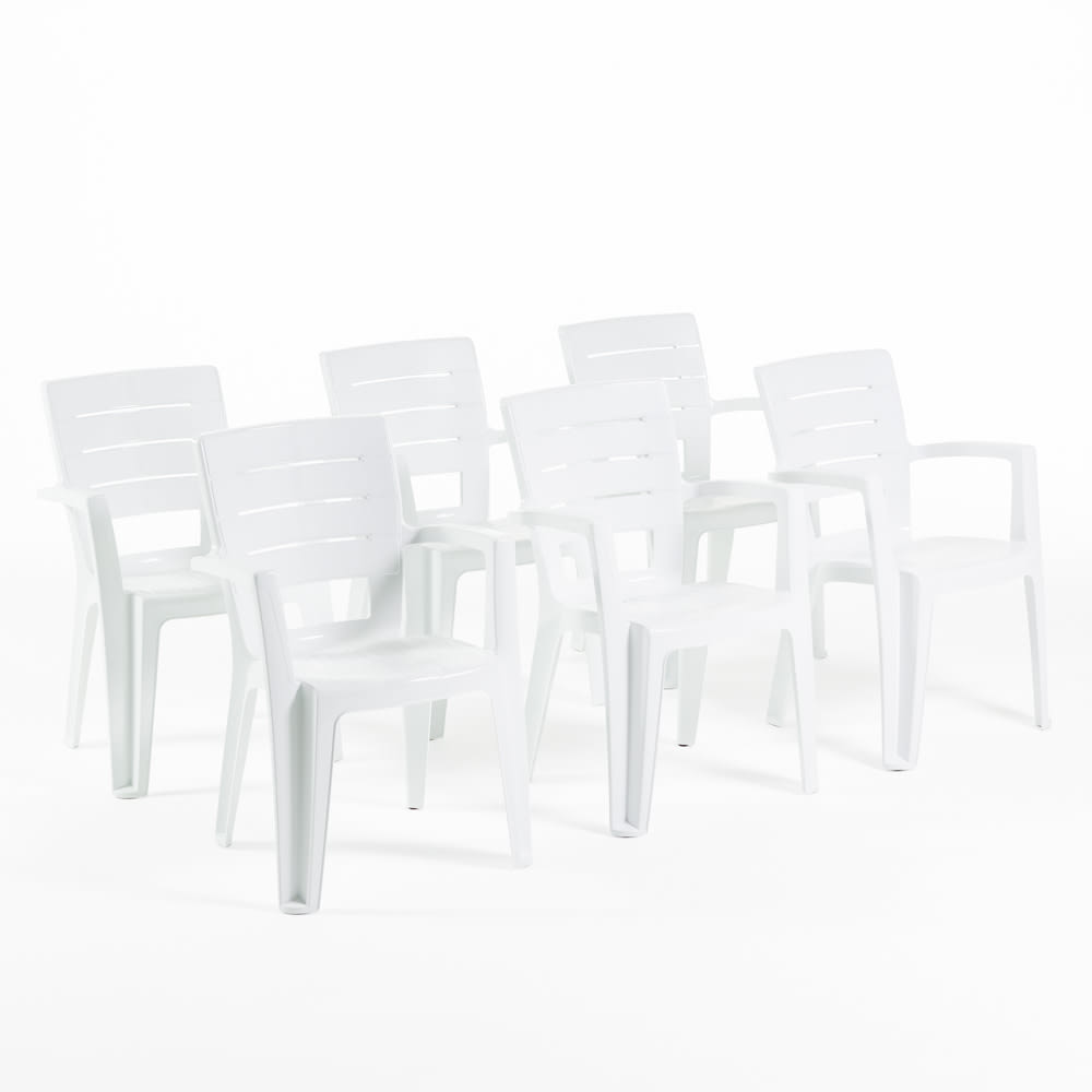 6er-Set stapelbare Stühle Polypropylen Armlehnen weiß - Maisons