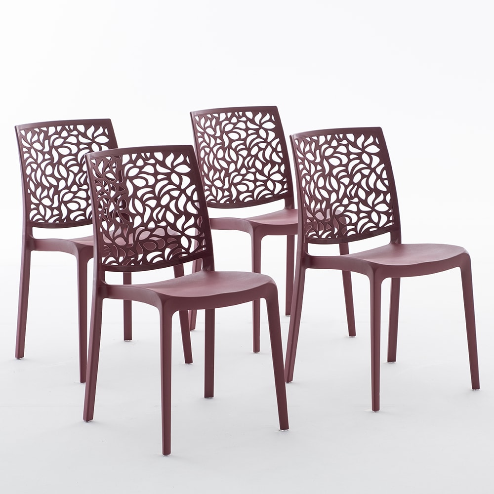 Lot de 4 chaises en polypropylène fibre de verre rouge merlot