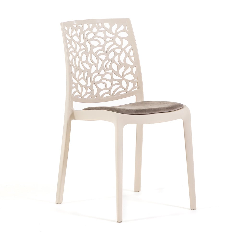 Lot de 4 chaises en polypropylène crème avec coussin taupe