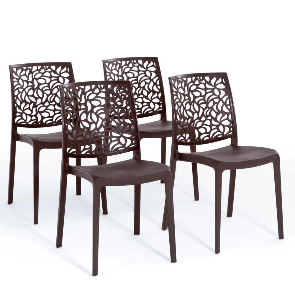 Lot de 4 chaises empilables en polypropylène fibre de verre moka