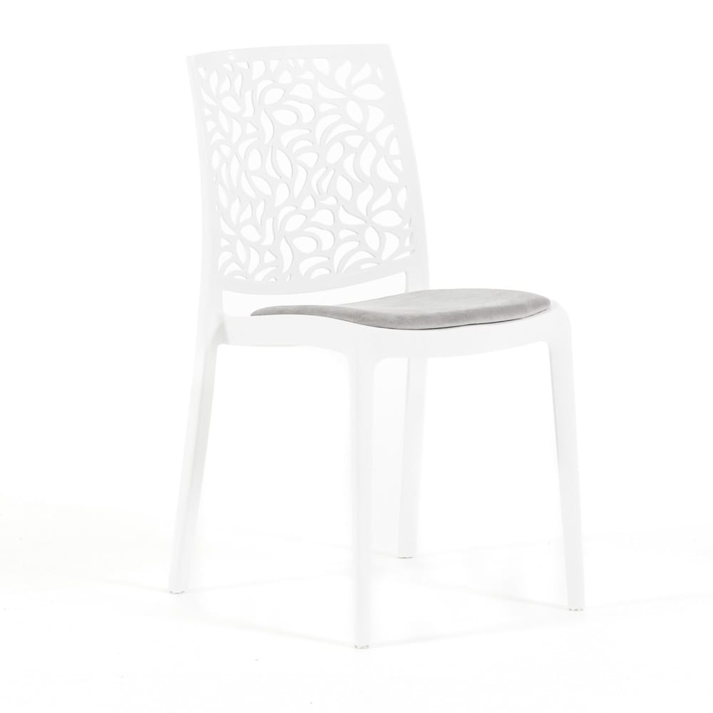 Lot de 6 chaises en polypropylène blanches avec coussin gris