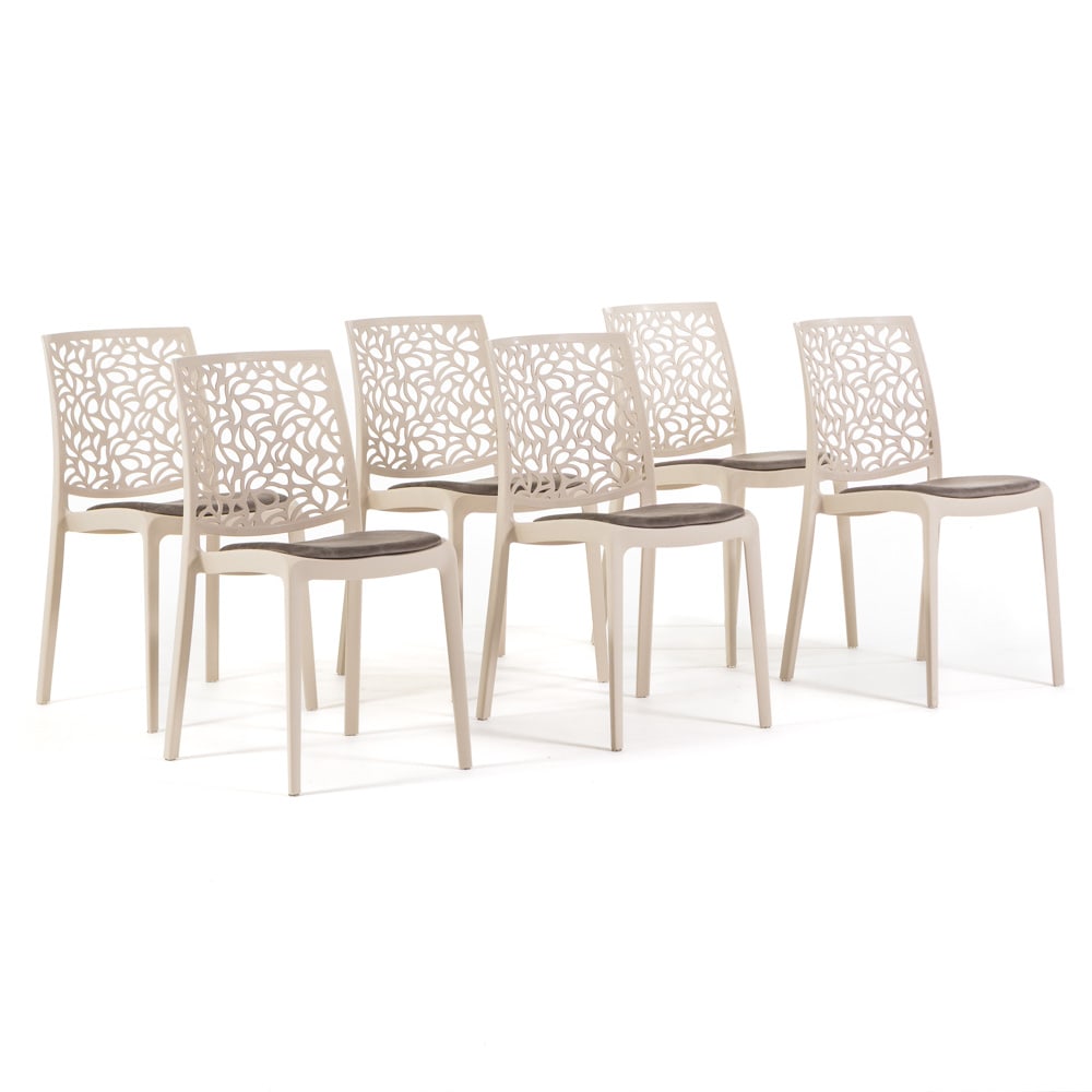 6er-Set Stühle Polypropylen creme mit taupen Kissen - Maisons Du