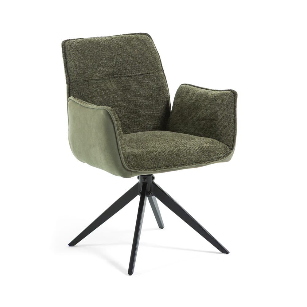 Lot de 2 fauteuils en velours vert avec pieds métalliques pivotants