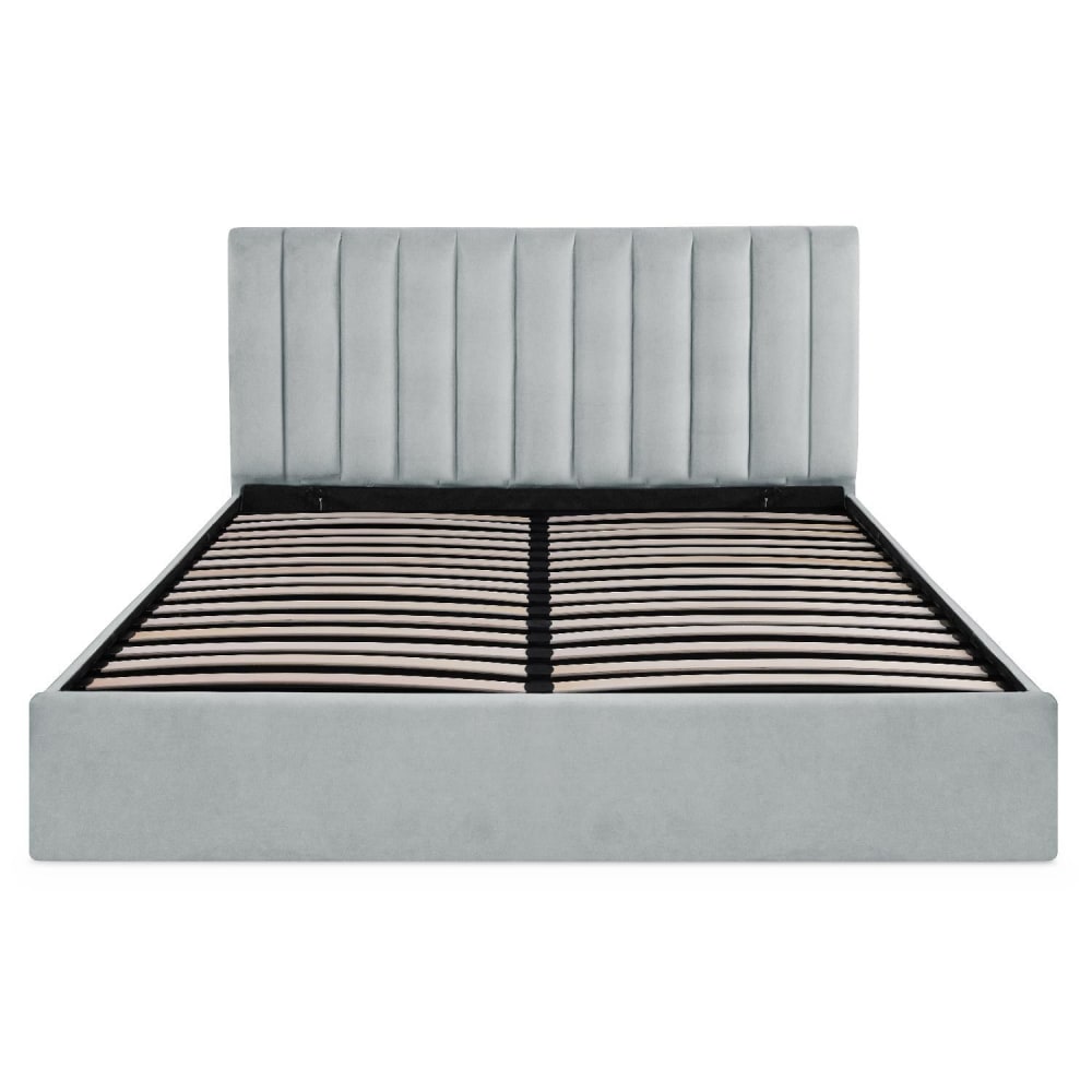 Lit coffre + sommier velours argent 180cm