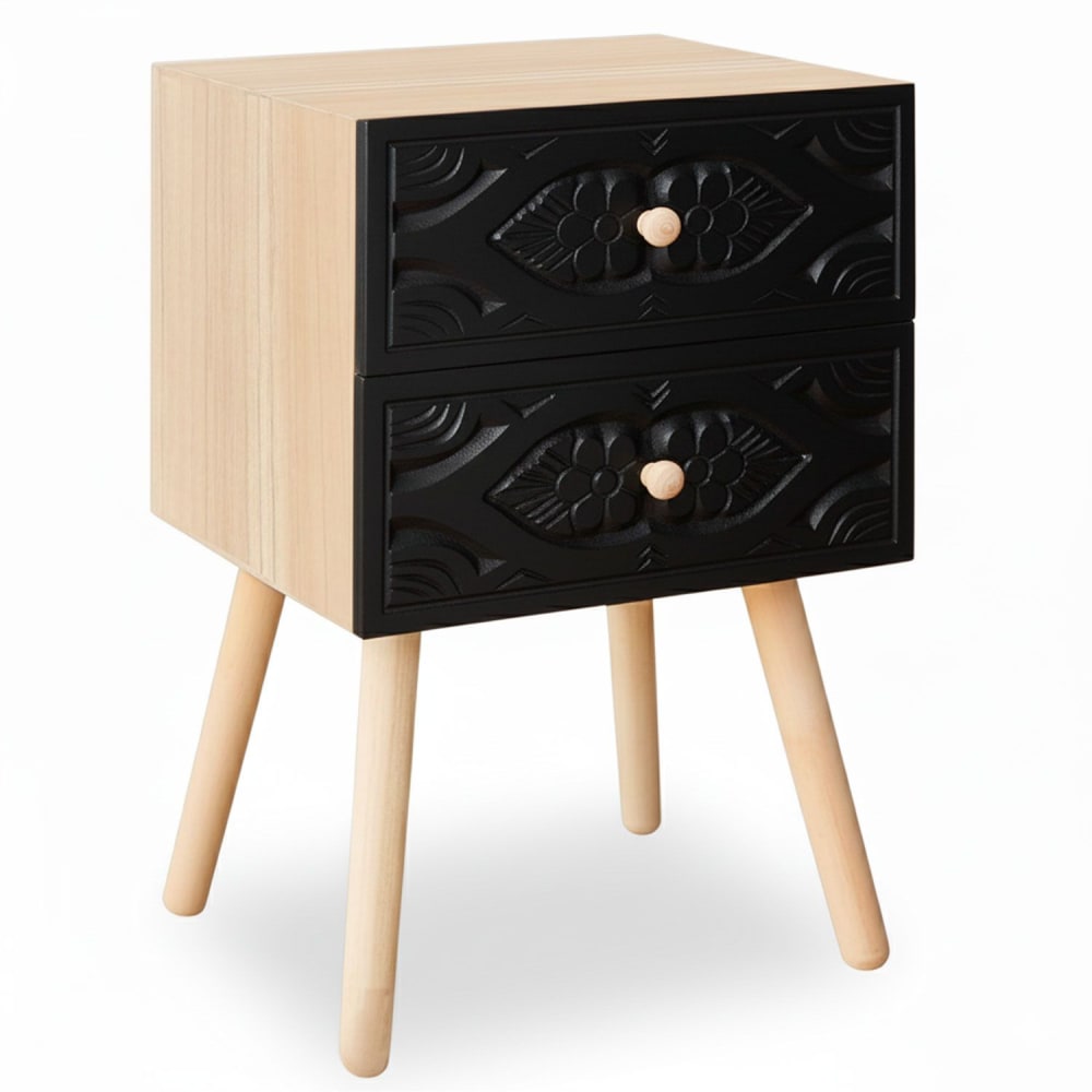 Table de chevet 2 tiroirs noir carbone