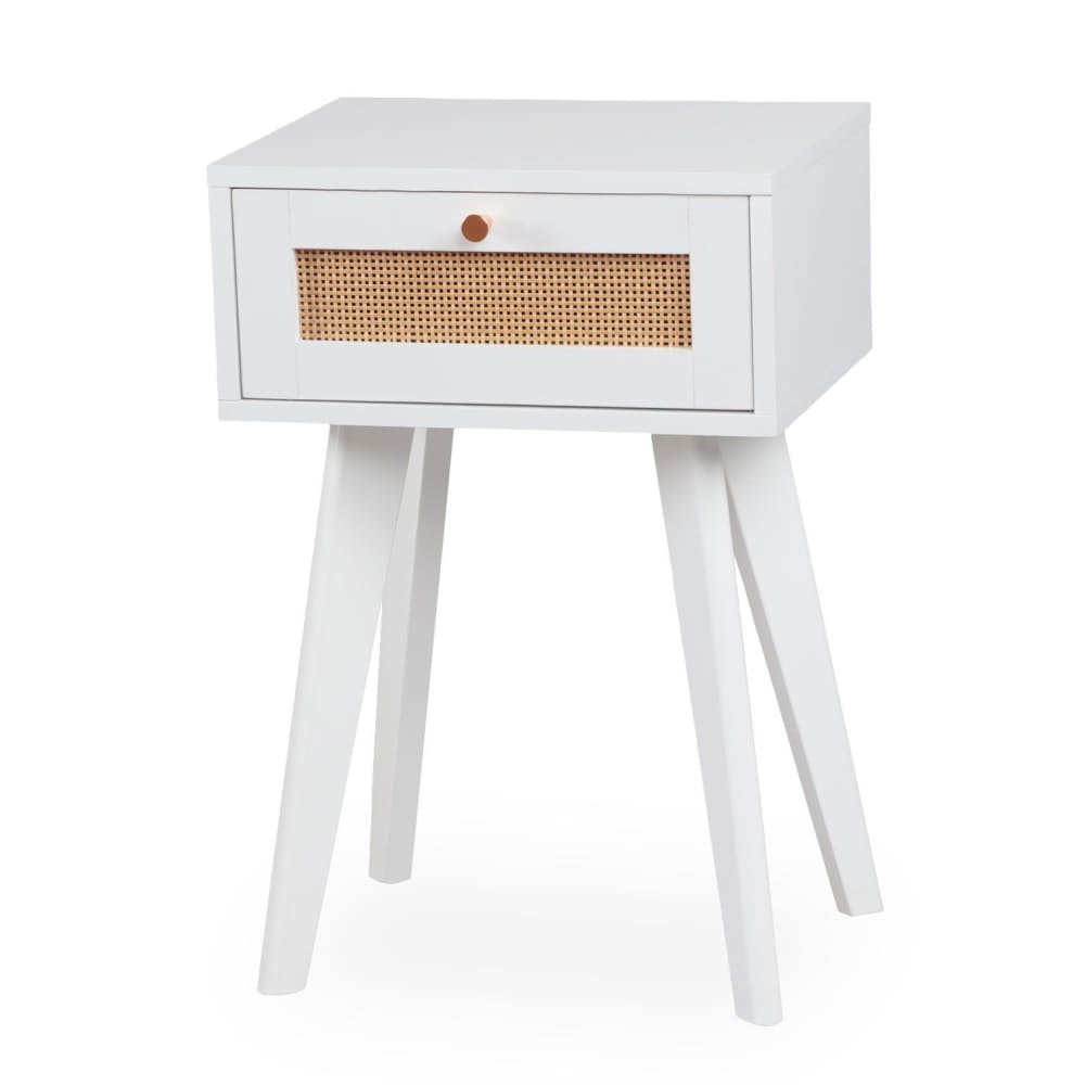 Table de chevet 1 tiroir avec cannage l40cm blanc