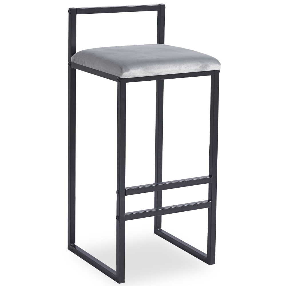 Tabouret de bar en métal noir et velours gris